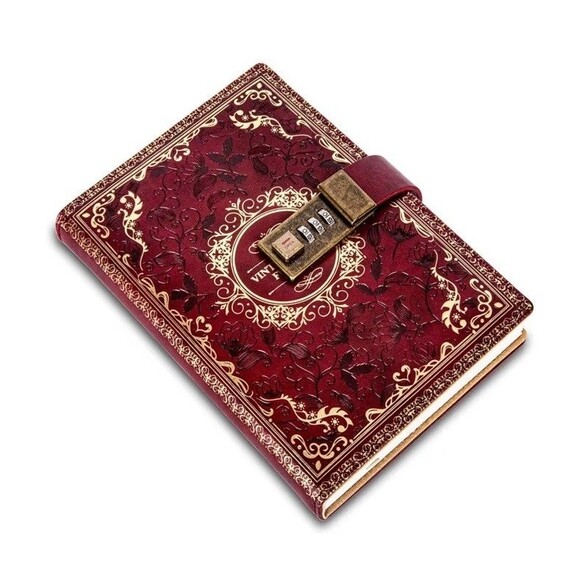 Diary with Lock for Men and Women Vintage Style Leather Journal Red Gold - Picture 1 of 6